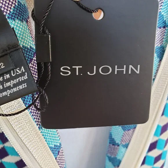 NWT St John Blue/White geomietric cube sweater dress - Picture 4 of 10